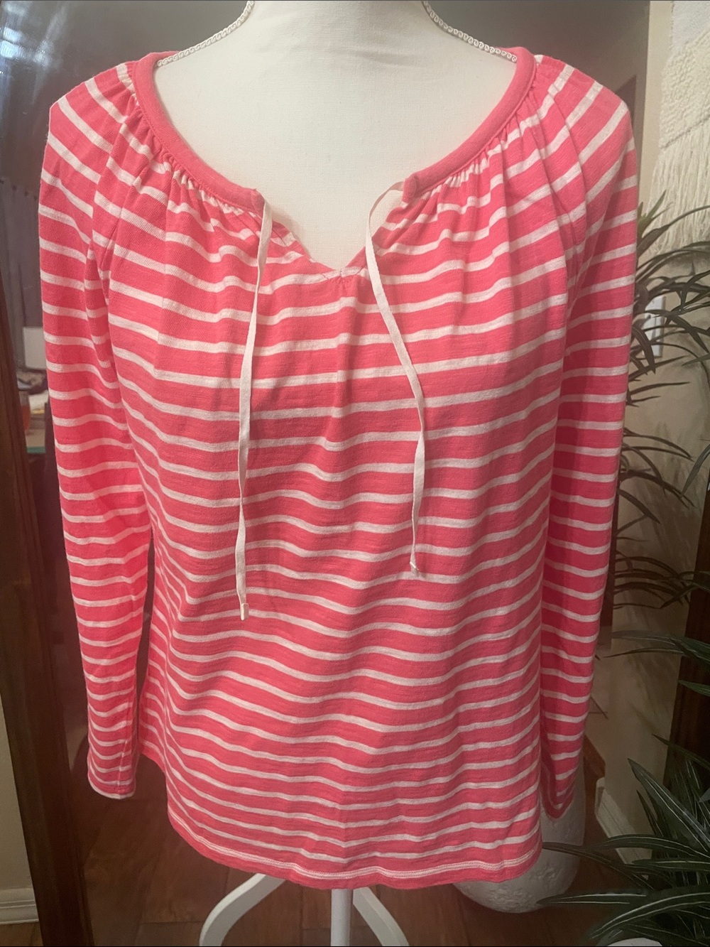 Talbots Pink Coral Stripe LS Top
